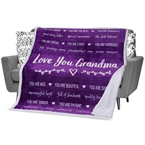 filo estilo grandma blanket, grandma birthday gifts, mothers day gifts for grandmother from grandchildren, granddaughter, unique grandma throw blanket 60x50 inches (purple, sherpa)