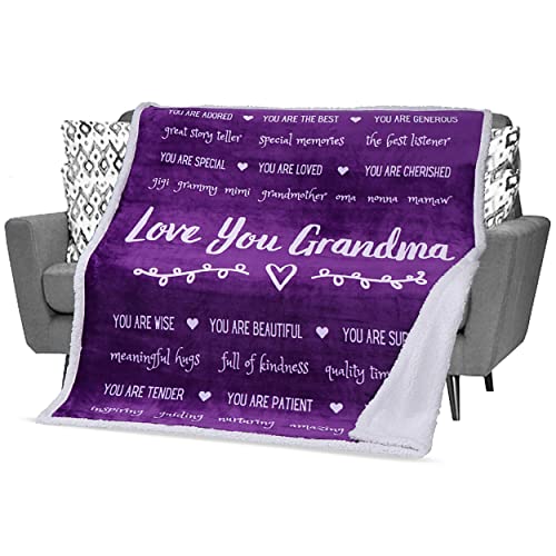 FILO ESTILO Grandma Blanket, Grandma Birthday Gifts, Mothers Day Gifts for Grandmother from Grandchildren, Granddaughter, Unique Grandma Throw Blanket 60x50 Inches (Purple, Sherpa)