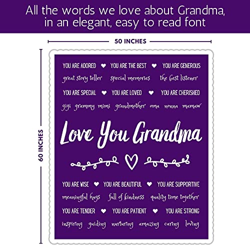 FILO ESTILO Grandma Blanket, Grandma Birthday Gifts, Mothers Day Gifts for Grandmother from Grandchildren, Granddaughter, Unique Grandma Throw Blanket 60x50 Inches (Purple, Sherpa)