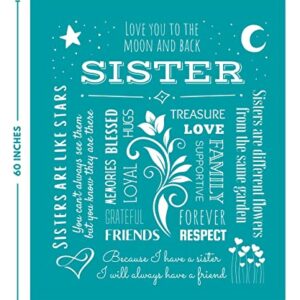 Gifts for Sister Blanket, Mothers Day, Birthday Gift for Sister from Sister, Say Happy Birthday Sister with a Snuggly Soft Sister Throw Blanket 60x50 Inches (Teal, Fleece)