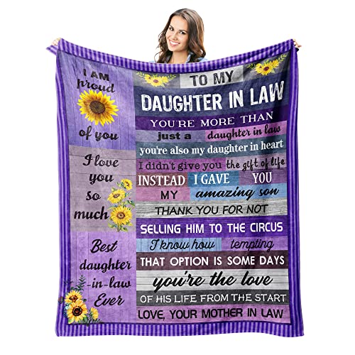 Daughter in Law Gifts Throw Blankets 60" X 50" - Gifts for Daughter In Law - Daughter in Law Gift Ideas - Mothers Day Birthday Gifts from Daughter in Law - Bonus Daughter Gifts - Blanket for Sofa