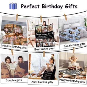 Best Mom Ever Custom Blanket, Birthday Gifts for Mom from Daughter Son with Pictures, Customized Photo Collage Mother Blankets Wife Birthday Gifts, Personalized Flannel Blanket with Photo as a Gift