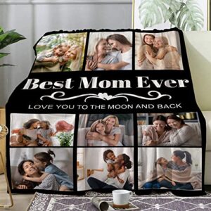 Best Mom Ever Custom Blanket, Birthday Gifts for Mom from Daughter Son with Pictures, Customized Photo Collage Mother Blankets Wife Birthday Gifts, Personalized Flannel Blanket with Photo as a Gift