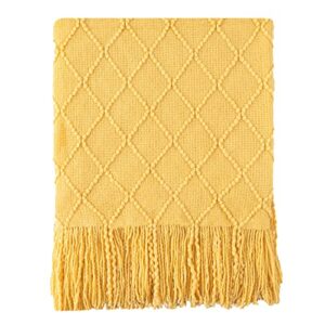 battilo home mustard throw blanket with fringe geometric bed gold yellow throws breathable decorative large throw for couch sofa indoor outdoor (mustard, 50"x60")