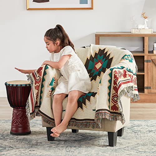 Touchat Native American Blanket Western Decor Boho Throw Blanket for Sofa, Mexican Decorative Farmhouse Blanket, Southwest Decor Woven Blanket, Aztec Throw Blankets with Tassel(Beige,50×60 inch)