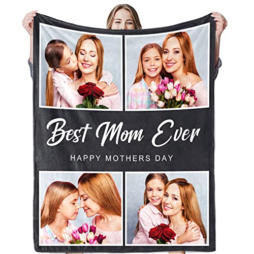 Juantao Custom Blanket with Photo Personalized Picture Throw Blanket Customized Best Mom Ever Blanket Mothers Day Birthday for Mom Grandma Women