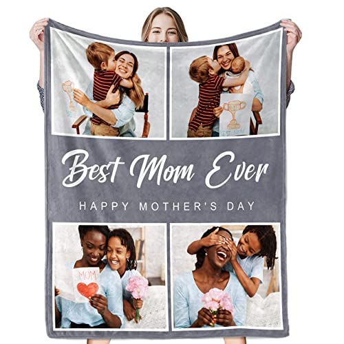 Juantao Custom Blanket with Photo Personalized Picture Throw Blanket Customized Best Mom Ever Blanket Mothers Day Birthday for Mom Grandma Women