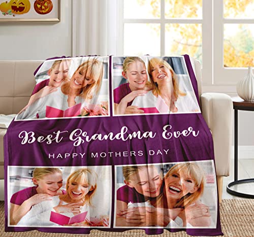 Juantao Custom Blanket with Photo Personalized Picture Throw Blanket Customized Best Mom Ever Blanket Mothers Day Birthday for Mom Grandma Women