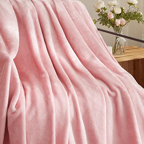 INSPIRE CRAFTER Blankets Single Size, Upgrade 300GSM Cozy Warm Flannel Fleece Blanket for All Season, Thick Fuzzy Throws for Sofa, Bed, Couch, Office, Travel, RV, Camping(50" x 60",Pink)