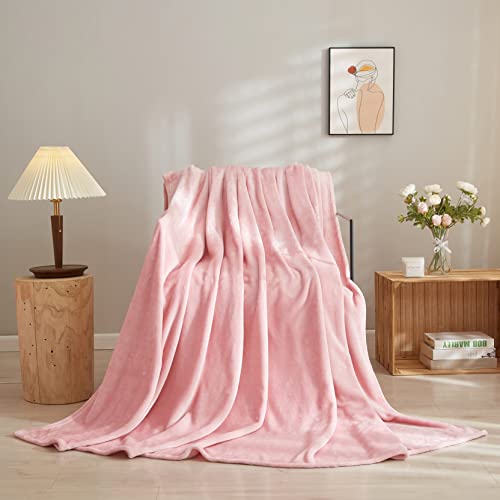 INSPIRE CRAFTER Blankets Single Size, Upgrade 300GSM Cozy Warm Flannel Fleece Blanket for All Season, Thick Fuzzy Throws for Sofa, Bed, Couch, Office, Travel, RV, Camping(50" x 60",Pink)