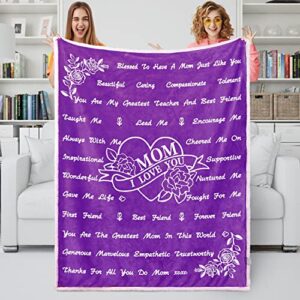 dokeywell birthday gifts for mom unique mom gifts from son daughters for mothers day valentines day christmas - i love you mom sherpa hugs blanket 50"x60" (purple)
