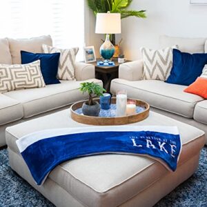 Pavilion Gift Company Life is Better at The Lake-Blue & White Super Soft 50 x 60 Inch Striped Throw Embroidered Text 50" x 60" Royal Plush Blanket, Blue