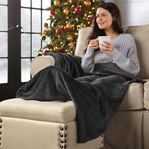 EIUE Comfortable Black Throw Blanket,Small Travel Blanket for Airplane,Soft Car Blanket for All Seasons