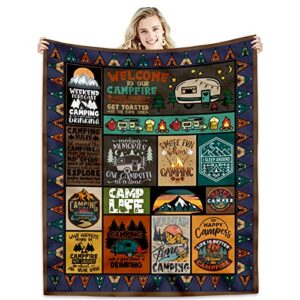 camping blanket camping lovers gift ideas for men or woman, super soft throws flannel fleece blankets gifts for camper outdoor, campsite outdoors rv travel hiking bed sofa couch 60"x50"