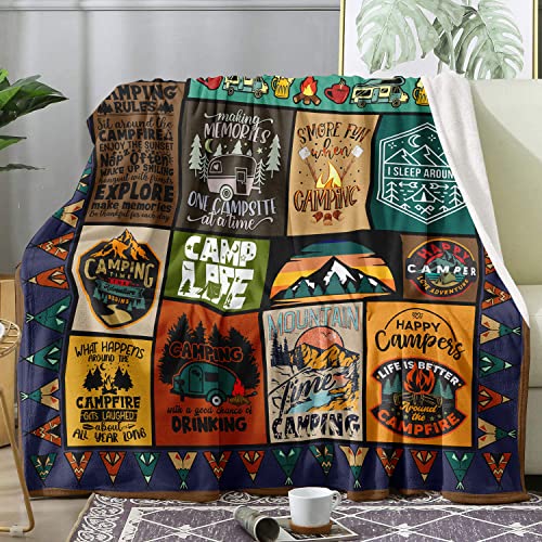 Camping Blanket Camping Lovers Gift Ideas for Men or Woman, Super Soft Throws Flannel Fleece Blankets Gifts for Camper Outdoor, Campsite Outdoors RV Travel Hiking Bed Sofa Couch 60"x50"