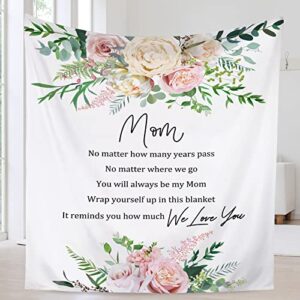 mom gifts from daughter, mothers gift blanket, mom birthday gifts from daughter, 60" x 50" pink soft flower blanket for mom, i love you mom blanket from son