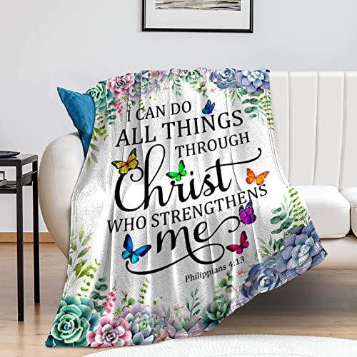 Christian Gifts for Women Inspirational Religious Blanket Bible Verse Scripture Prayer Throw Blanket Soft Flannel Healing Blanket 50"X40"