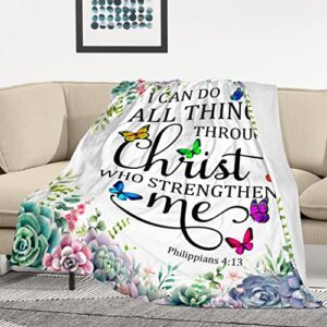 Christian Gifts for Women Inspirational Religious Blanket Bible Verse Scripture Prayer Throw Blanket Soft Flannel Healing Blanket 50"X40"