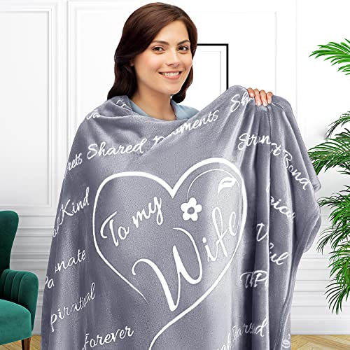 Gifts for Wife Blanket, Romantic Gifts for Her, Wife Gift Ideas, Wife Birthday Gifts from Husband, Gift for Wife Anniversary, I Love You, Blanket, To My Wife Throw Blanket 65" x 50" (Silver)