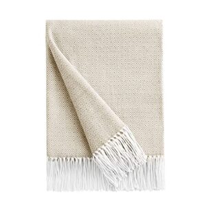 bourina decorative diamond lattice faux cashmere fringe throw blanket lightweight soft cozy for bed or sofa farmhouse outdoor throw blankets, 50" x 60", beige