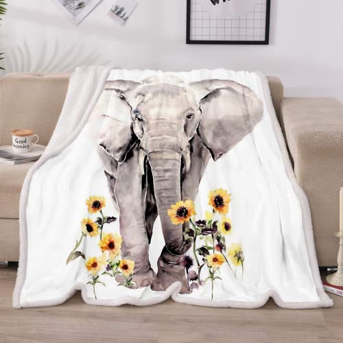 LOVINSUNSHINE Sunflower Elephant Blanket,Best White Elephant Gifts for Women Ideas,Unique Sunflower Gifts for Women Adults, for Women,Sherpa Fleece Throw Blanket for Couch 50x60