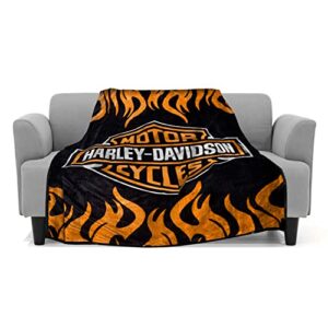 super soft plush classic black harley davidson blanket/throw full or queen size - orange