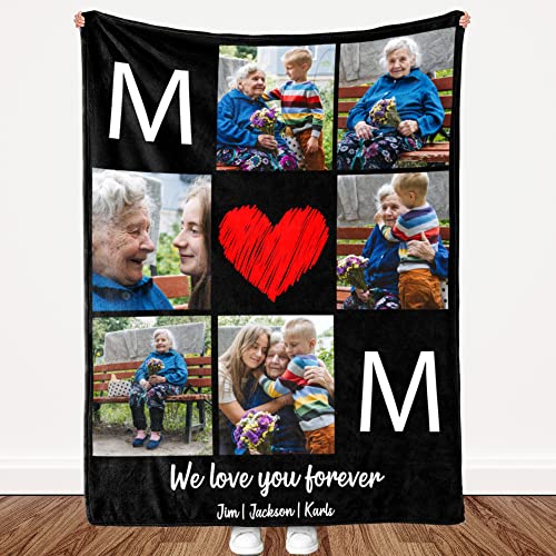 VAOWO Personalized I Love You Photo Blankets for Mom Gifts from Daughter Son Custom Mothers Day Blankets with Photos Collage for Mom Blankets with Picture Customized Blankets for Mom Birthday-4 Sizes