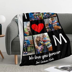 VAOWO Personalized I Love You Photo Blankets for Mom Gifts from Daughter Son Custom Mothers Day Blankets with Photos Collage for Mom Blankets with Picture Customized Blankets for Mom Birthday-4 Sizes