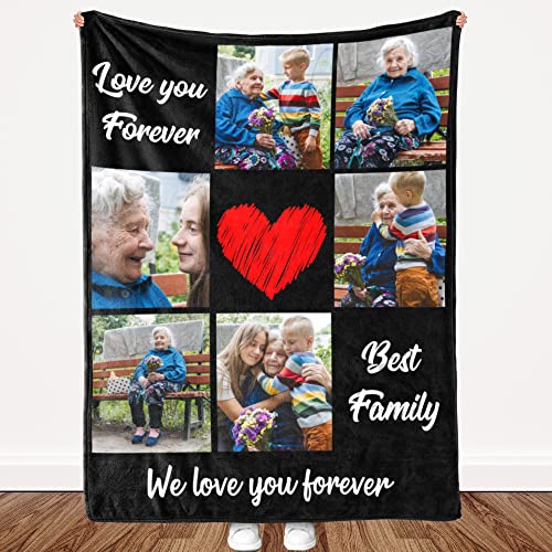 VAOWO Personalized I Love You Photo Blankets for Mom Gifts from Daughter Son Custom Mothers Day Blankets with Photos Collage for Mom Blankets with Picture Customized Blankets for Mom Birthday-4 Sizes