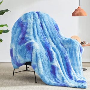 beautex faux fur throw blanket, soft sherpa fluffy blankets, warm thick plush flannel blanket, luxury fuzzy blankets for home room decor, shaggy cozy throw blanket for couch sofa bed blue, 50x 60