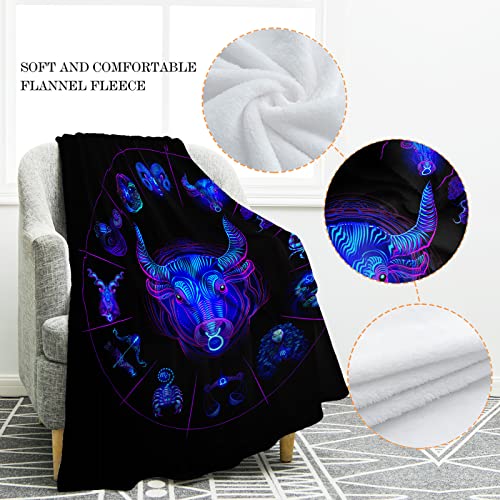 Jekeno Taurus Constellation Blanket Gifts for Women Kids Girls Astrology Zodiac Celestial Decor for Home Bedroom Living Room Soft Smooth Lightweight Plush Throw Blankets Black 50"x60"