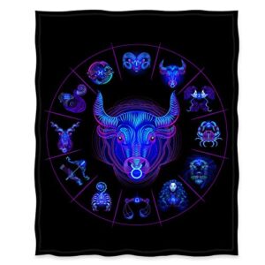 Jekeno Taurus Constellation Blanket Gifts for Women Kids Girls Astrology Zodiac Celestial Decor for Home Bedroom Living Room Soft Smooth Lightweight Plush Throw Blankets Black 50"x60"