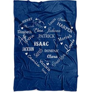 personalized name blankets for baby, kids and adults, mom, grandma. custom name blanket from your names. close to heart customized throw. gift for mothers day, christmas (navy, fleece 50" x 60")