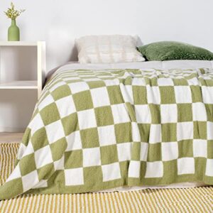 Xinyonxin Checkered Blanket Soft Lightweight Fuzzy Checkered Throw Blanket Fluffy Reversible Microfiber Checkerboard Blanket Warm Cozy Decor for Home Bed Couch (Sage Green, 50''x60'')