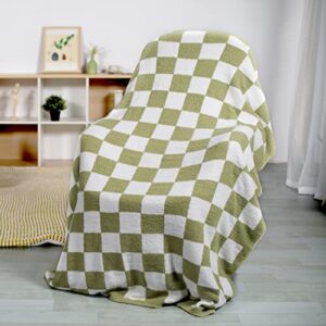 Xinyonxin Checkered Blanket Soft Lightweight Fuzzy Checkered Throw Blanket Fluffy Reversible Microfiber Checkerboard Blanket Warm Cozy Decor for Home Bed Couch (Sage Green, 50''x60'')