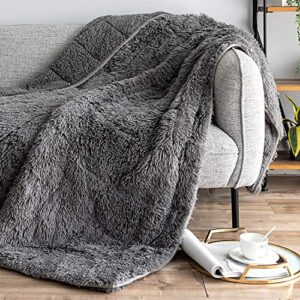 sivio weighted blanket for adults, 15 pounds plush shaggy heavy blanket reversible, super soft cozy sherpa weighted blanket full size for men women deep sleep and calm, 48"x72", grey