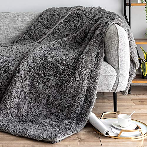 Sivio Weighted Blanket for Adults, 15 Pounds Plush Shaggy Heavy Blanket Reversible, Super Soft Cozy Sherpa Weighted Blanket Full Size for Men Women Deep Sleep and Calm, 48"x72", Grey