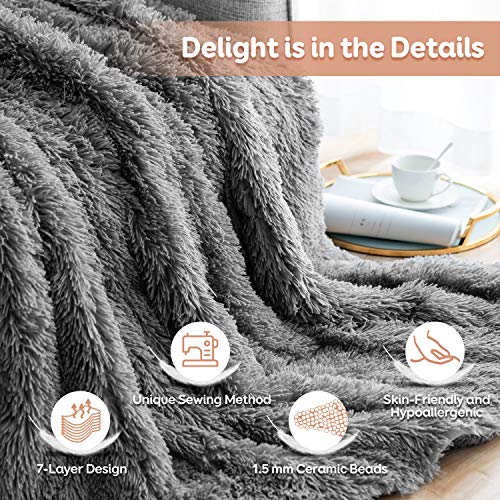 Sivio Weighted Blanket for Adults, 15 Pounds Plush Shaggy Heavy Blanket Reversible, Super Soft Cozy Sherpa Weighted Blanket Full Size for Men Women Deep Sleep and Calm, 48"x72", Grey