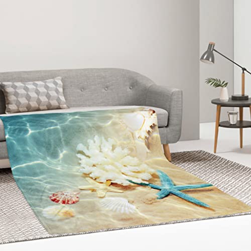 ZFYIPOK Beach Throw Blanket, Ocean Beach Theme Lightweight Throw Blanket, Travel Blanket Cozy Plush Warm Blankets with 18x18 Inch Pillowcase for Bedroom Living Rooms Sofa Beds Office 50x40 Inch