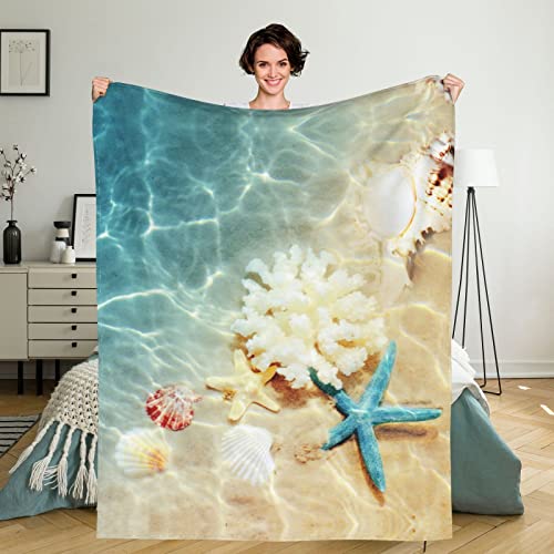 ZFYIPOK Beach Throw Blanket, Ocean Beach Theme Lightweight Throw Blanket, Travel Blanket Cozy Plush Warm Blankets with 18x18 Inch Pillowcase for Bedroom Living Rooms Sofa Beds Office 50x40 Inch