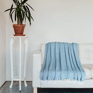 Farmhouse Throws Blanket with Fringe for Chair,Couch,Picnic,Camping, Beach,Throws for Couch,Everyday Use, Cotton Throw Blanket with Super Soft and Excellent Handfeel 50 x 60 -Teal White