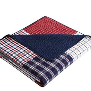 Chezmoi Collection Grizzly 1-Piece Plaid Checkered Patchwork Quilted 100% Washed Cotton Reversible Throw Blanket