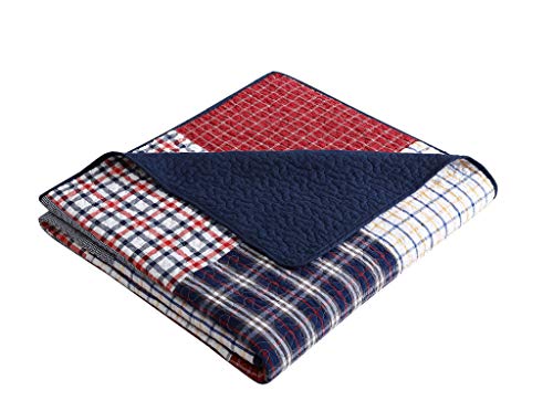 Chezmoi Collection Grizzly 1-Piece Plaid Checkered Patchwork Quilted 100% Washed Cotton Reversible Throw Blanket