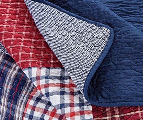 Chezmoi Collection Grizzly 1-Piece Plaid Checkered Patchwork Quilted 100% Washed Cotton Reversible Throw Blanket