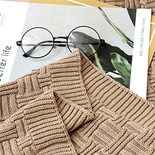 Cotton Khaki Cable Knit Throw Blanket for Couch Sofa Bed with Bonus Laundering Bag – Large 60 x 80 Thick, 3.4 LB, Machine Washable, Comfortable Home Décor