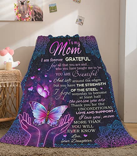 CINHOLL Gifts for Mom Blanket from Daughters or Son Best Mom Ever Warm Gifts Happy Birthday Love Your Mom Ideas Best Sentimental Thick Fleece Sofa Blankets