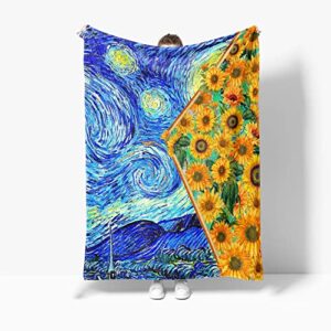 suprboat sunflower van gogh blanket, farmhouse fall throw blanket starry night van gogh blanket, throw blanket for couch sofa chair bed home decoration (sunflower, 80" l x 60" w)