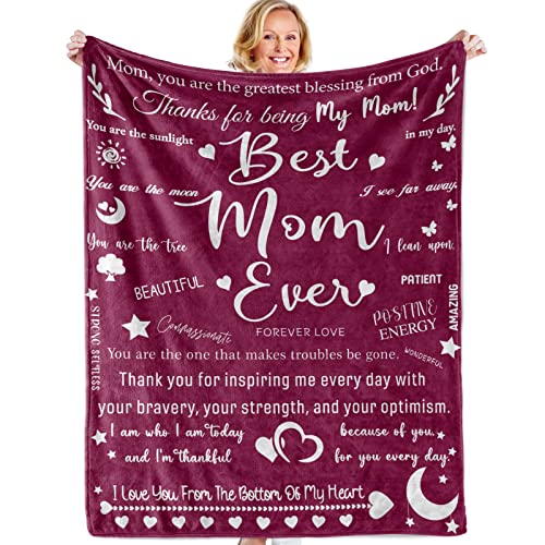 Xinvery Gifts for Mom Blanket,to My Mom Blanket from Daughter Son Birthday Gifts for Mom Best Mom Ever Blanket Mothers Day Throw Blanket 50"X60" Merlot Red