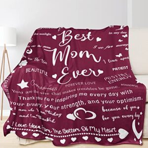 Xinvery Gifts for Mom Blanket,to My Mom Blanket from Daughter Son Birthday Gifts for Mom Best Mom Ever Blanket Mothers Day Throw Blanket 50"X60" Merlot Red