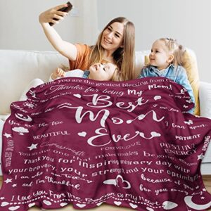 Xinvery Gifts for Mom Blanket,to My Mom Blanket from Daughter Son Birthday Gifts for Mom Best Mom Ever Blanket Mothers Day Throw Blanket 50"X60" Merlot Red